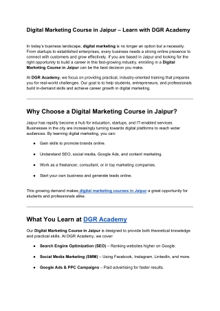 Digital Marketing Course in Jaipur Learn with DGR Academy