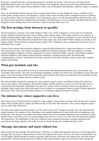 Integrative Oncology Patient Experience: Voices from the Journey