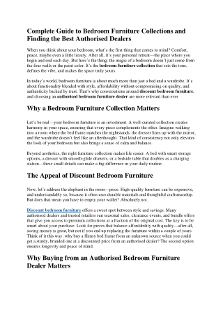Complete Guide to Bedroom Furniture Collections and Finding the Best Authorised
