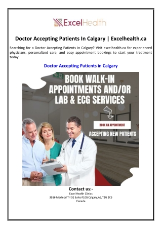 Doctor Accepting Patients In Calgary | Excelhealth.ca