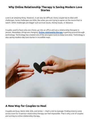 Why Online Relationship Therapy Is Saving Modern Love Stories