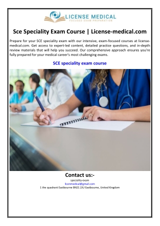 Sce Speciality Exam Course | License-medical.com