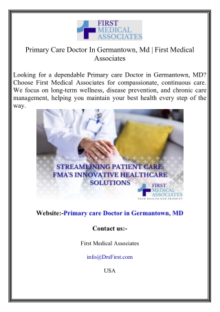 Primary Care Doctor In Germantown, Md  First Medical Associates