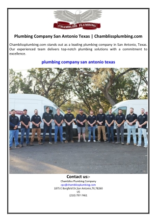 Plumbing Company San Antonio Texas | Chamblissplumbing.com