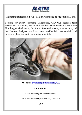 Plumbing Bakersfield, Ca  Slater Plumbing & Mechanical, Inc