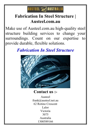 Fabrication In Steel Structure | Austeel.com.au