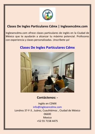 Clases De Ingles Particulares Cdmx  Inglesencdmx.com