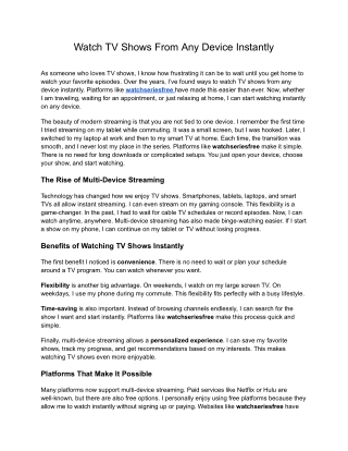 Watch TV Shows From Any Device Instantly