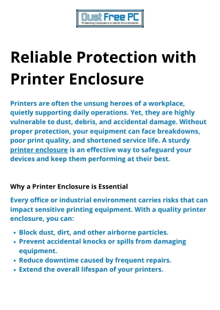 Printer Enclosure Solutions  Dust Free PC Custom Designs