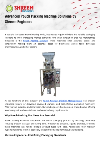 High-Speed Pouch Packing Machine for Food, Pharma, and Industrial Products