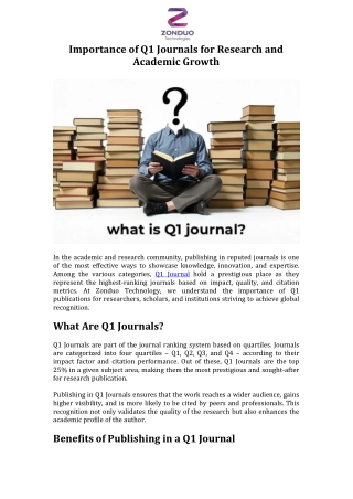 Importance of Q1 Journals for Research and Academic Growth