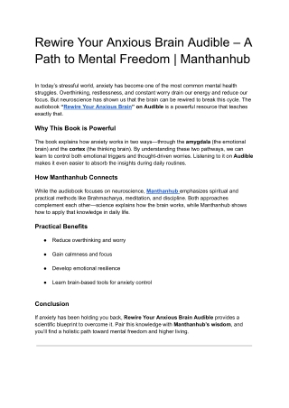 Rewire Your Anxious Brain Audible