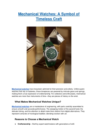 Mechanical Watches - A Symbol of Timeless Craft