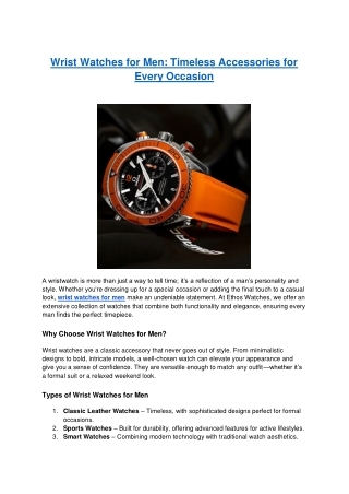 Wrist Watches for Men - Timeless Accessories for Every Occasion