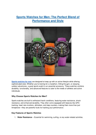 Sports Watches for Men - The Perfect Blend of Performance and Style