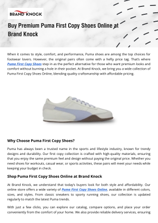 Premium Puma First Copy Shoes Online – Trendy Look and High-Quality Finish