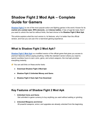 Shadow Fight 2 Mod Apk – Complete Guide for Gamers