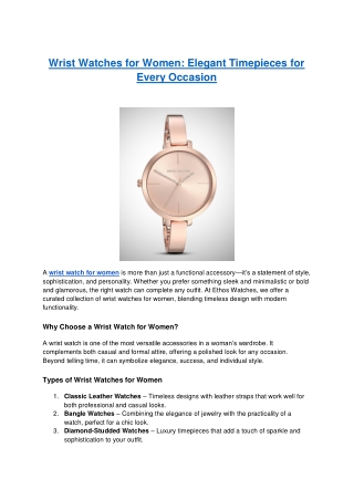 Wrist Watches for Women - Elegant Timepieces for Every Occasion