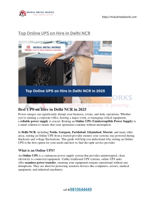 Top Online UPS on Hire in Delhi NCR