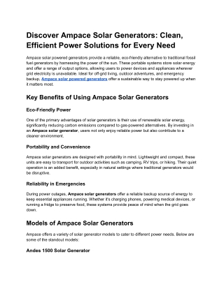 Discover Ampace Solar Generators_ Clean, Efficient Power Solutions for Every Need