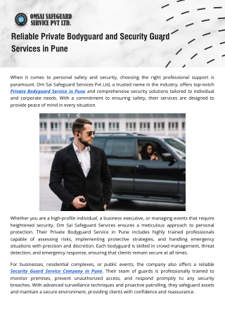 Reliable Private Bodyguard Services in Pune for Complete Safety