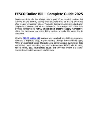 Check and Download now FESCO Online Bill