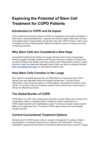 Exploring the Potential of Stem Cell Treatment for COPD Patients
