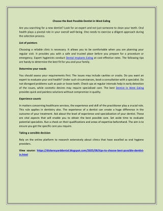 Choose the Best Possible Dentist in West Ealing