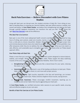 Back Pain Exercises — Relieve Discomfort with Core Pilates Studios