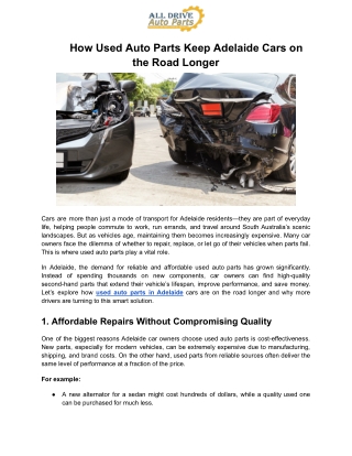 How Used Auto Parts Keep Adelaide Cars on the Road Longer