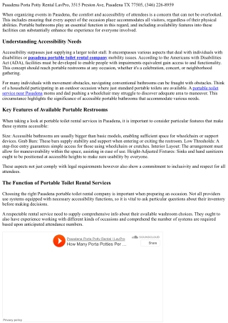 The Importance of Ease Of Access Functions in Portable Restrooms for Events in P