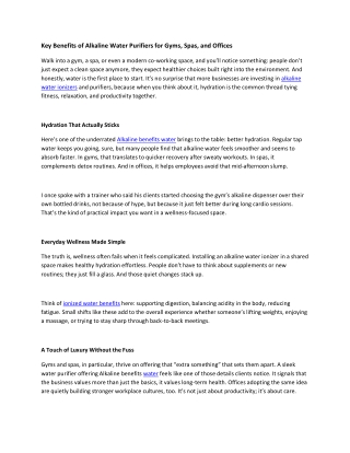 Key Benefits of Alkaline Water Purifiers for Gyms