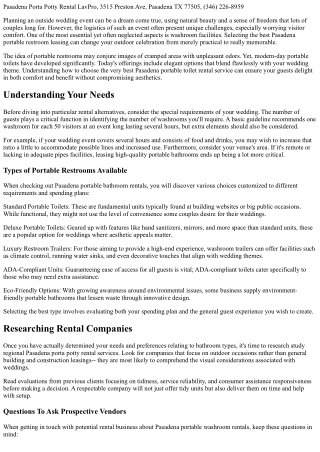 Making Your Outside Wedding Perfect with Pasadena Portable Restroom Rentals