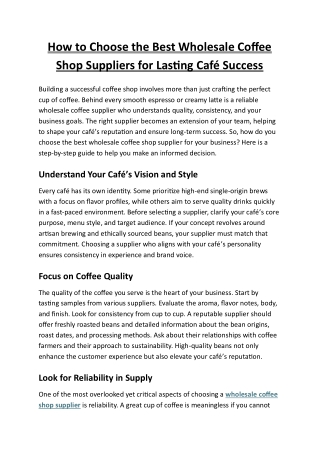 How to Choose the Best Wholesale Coffee Shop Suppliers for Lasting Café Success