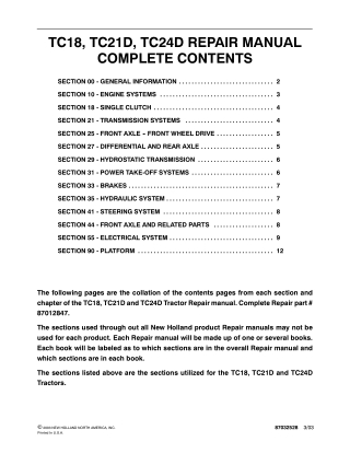 New Holland TC21D Tractor Service Repair Manual Instant Download 1