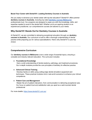 dentistry courses melbourne - Australia