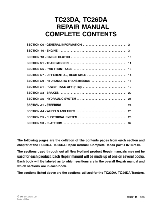 New Holland TC23DA Tractor Service Repair Manual Instant Download