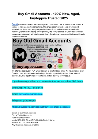 Buy Gmail Accounts - 100% New, Aged, buytoppva Trusted.2025