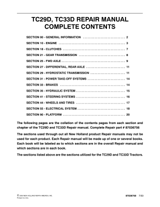New Holland TC29D Tractor Service Repair Manual Instant Download 1