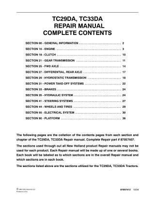 New Holland TC29DA Tractor Service Repair Manual Instant Download