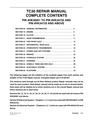 New Holland TC30 Tractor Service Repair Manual Instant Download