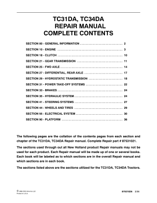 New Holland TC31DA Tractor Service Repair Manual Instant Download