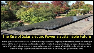 The Rise of Solar Electric Power a Sustainable Future