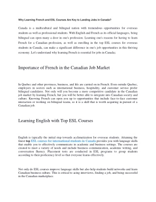 Why Learning French and ESL Courses Are Key to Landing Jobs in Canada