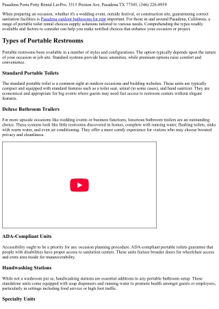 Portable Washroom Rental Options Near Pasadena: A Complete Introduction