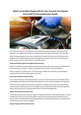 Which is the Best Engine Oil for Your Scooter, the Honda Activa 6G?