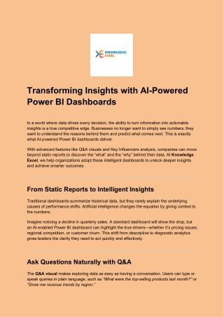 Transforming Insights with AI-Powered Power BI Dashboards