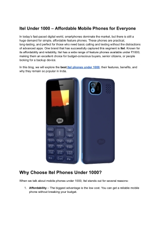 Itel Mobile Under 1000 – Low-Cost Feature Phones Online