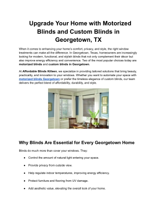 Upgrade Your Home with Motorized Blinds and Custom Blinds in Georgetown, TX