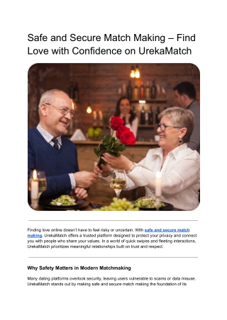 Safe and Secure Match Making – Find Love with Confidence on UrekaMatch
